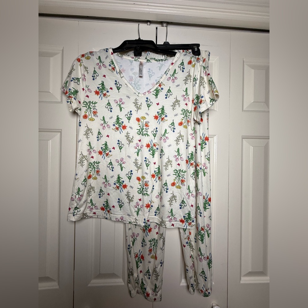 Flora Nikrooz Womens Elsa Printed 2-Piece Pajama Set Antique Ivory White